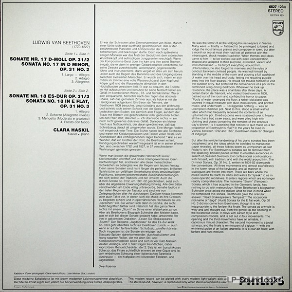 BEETHOVEN : KLAVIERSONATEN PIANO SONATAS / CLARA HASKIL / 1982 PHILIPS STEREO