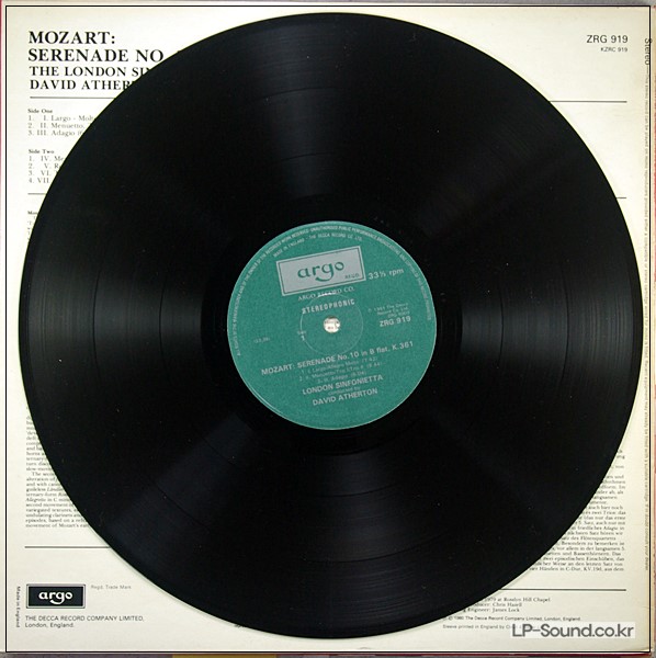 MOZART: SERENADE NO. 10 IN B K361 ATHERTON / LONDON SINFONIETTA ZRG 919