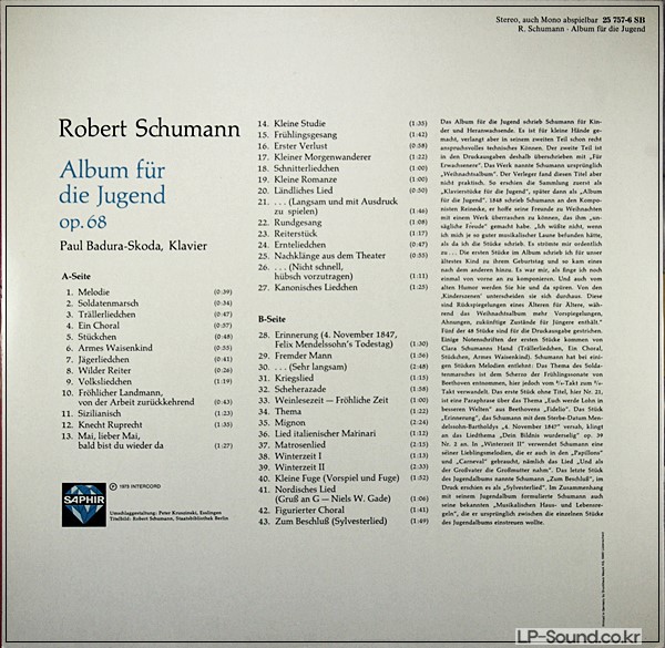 SCHUMANN ALBUM FüR DIE JUGEND OP. 68 (PAUL BADURA-SKODA) SAPHIR