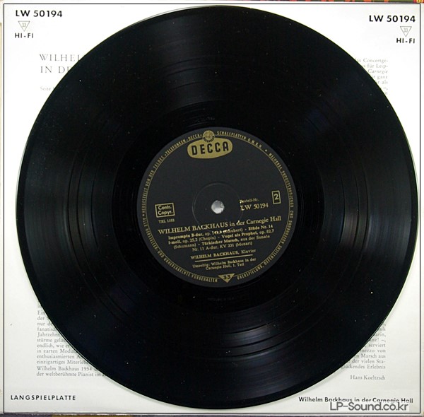 BACKHAUS, PIANO: CARNEGIE HALL RECITAL, 1954  DECCA LW 50 194 ED1