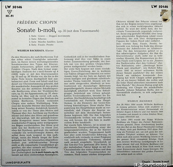 CHOPIN / SONATA IN B MINOR / WILHELM BACKHAUS / DECCA  LW 50146  10