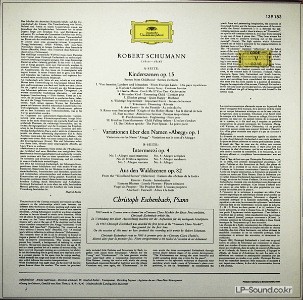 SCHUMANN SCENES FROM CHILDHOOD PIANO SOLOESCHENBACH  DGG STEREO SLPM 139183