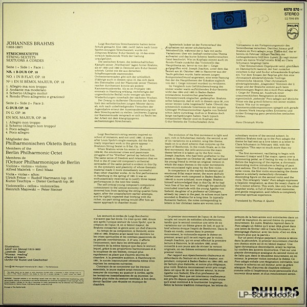 BRAHMS SEXTET FOR STRING PHILHARMONIC OCTET BERLIN  6570 570