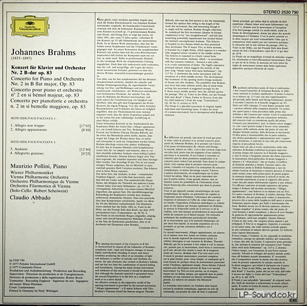 BRAHMS - PIANO CONC 2 / POLLINI / VPO / ABBADO / DG 2530 790