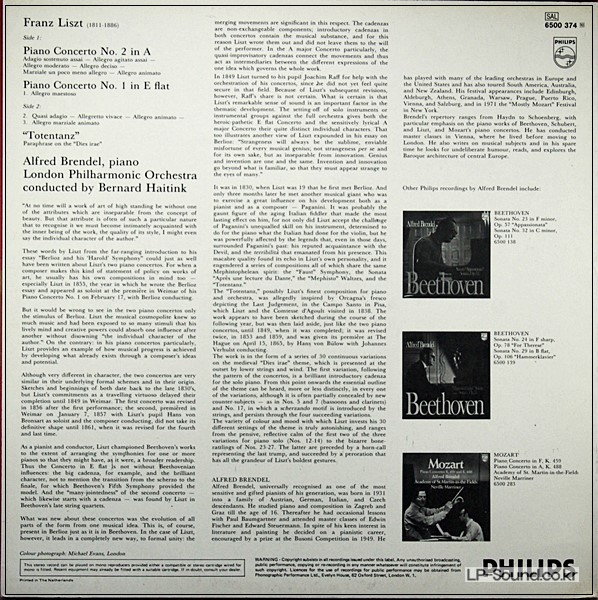 LISZT - PIANO CONCERTOS NO 1 & 2 BRENDEL / HAITINK  6500 374