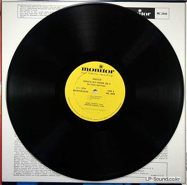 ENESCO PLAYS VIOLIN SONATA NO. 2/STRING QUARTET NO. 2-M1961LP LIPATTI
