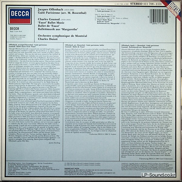 OFFENBACH GAITE PARISIENNE & GOUNOD, DUTOITLONDON LP 411 708-1