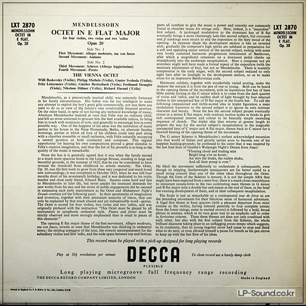 MENDELSSOHN ORIG VIENNA OCTET  DECCA LXT 2870