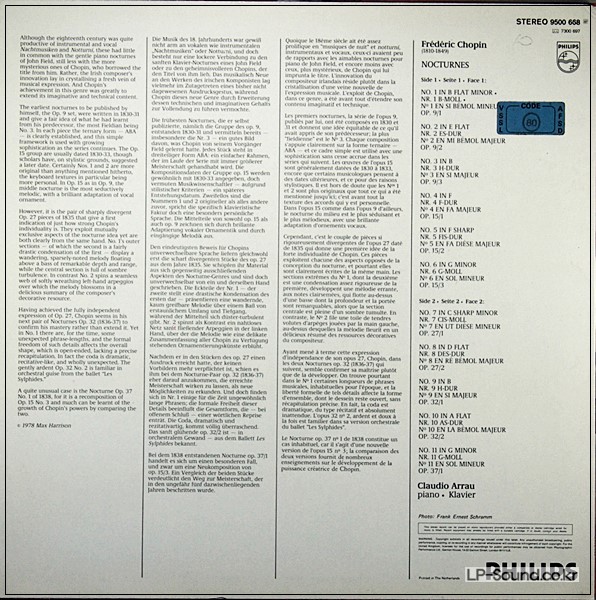 CHOPIN NOCTURNES 1-21 CLAUDIO ARRAU 2 LP 9500 668 +669