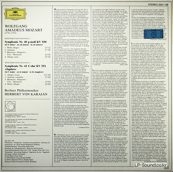 MOZART SYMPHONIEN NO 40 41, BERLINER KARAJAN, DG 2531 138