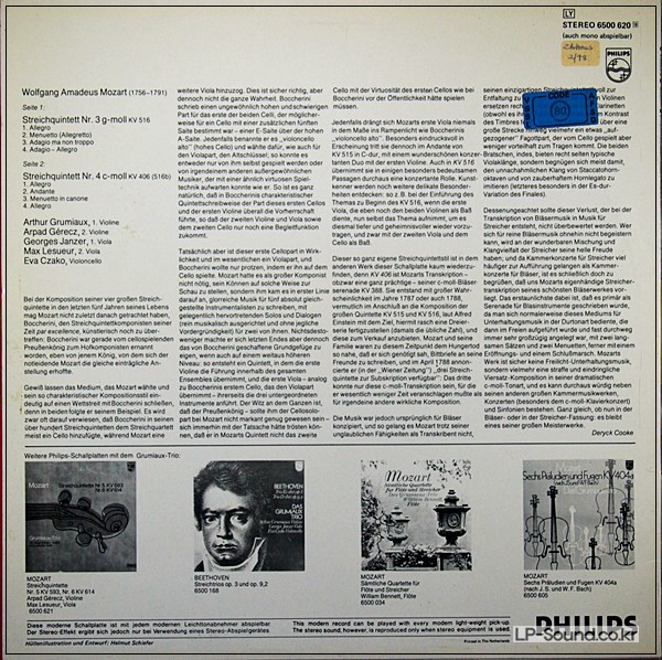 MOZART STREICHQUINTETTE NR. 3 & 4  PHILIPS  6500 820