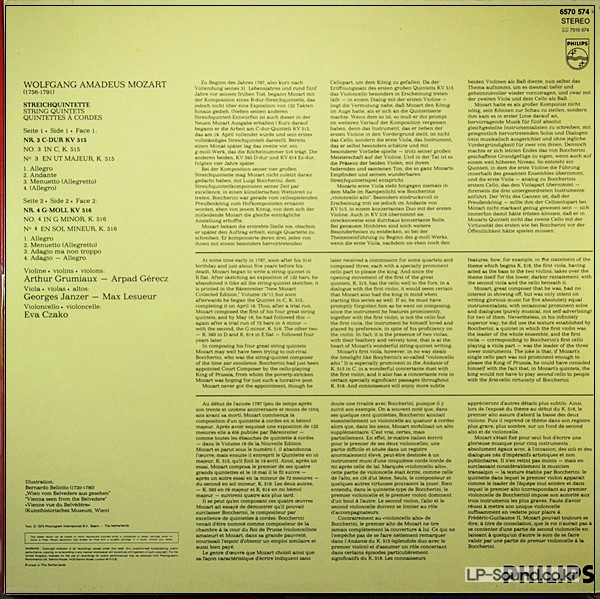 MOZART STREICHQUINTETTE KV 515 & KV 516 PHILPS 6570 574  STEREO