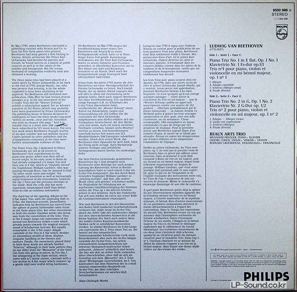 BEETHOVEN PIANO TRIOS OP. 1 NOS. 1 AND 2 (BEAUX ARTS TRIO) PHILIPS 9500 988