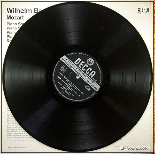 MOZART SONATAS WILHELM BACKHAUS SXL 6301