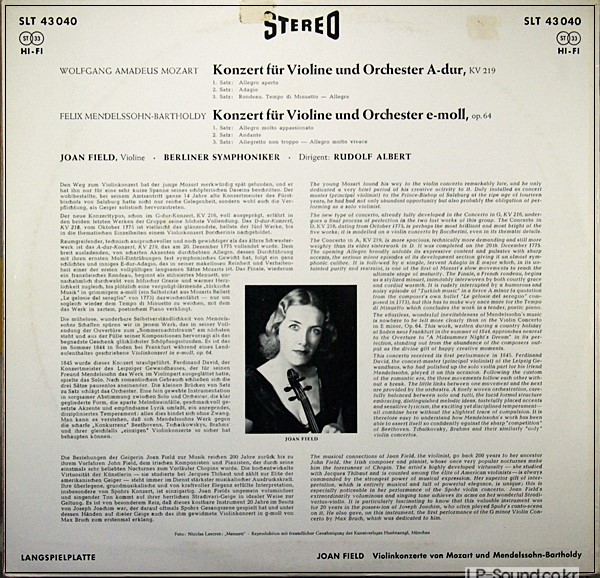 MOZART MENDELSSOHN CONCERTOS JOAN FIELD  TELEFUNKEN SLT 43 040 STEREO