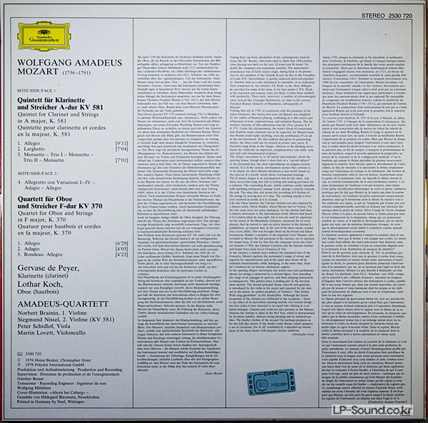 MOZART CLARINET QUINTETS AMADEUS QUARTET DG 2530 720