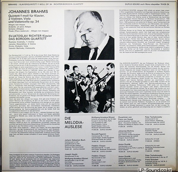 BRAHMS QUINTET OP.34 SVIATOSLAV RICHTER/BORODIN QUARTET  AUSLESE 78 435 ZK