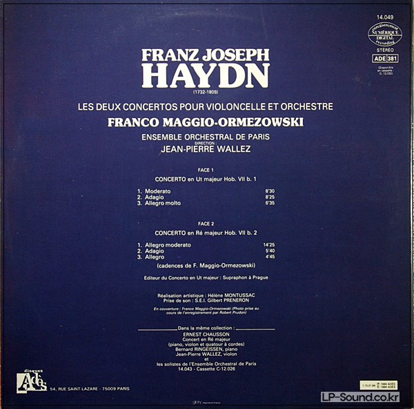 HAYDN CONCERTOS POUR VIOLONCELLE ADES LP 84