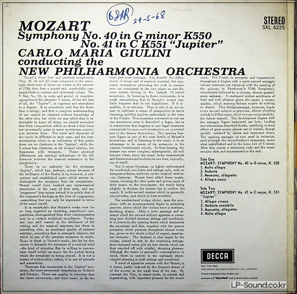 MOZART: SYMPHONY NO. 40 & 41 - GIULINI DECCA SXL 6225