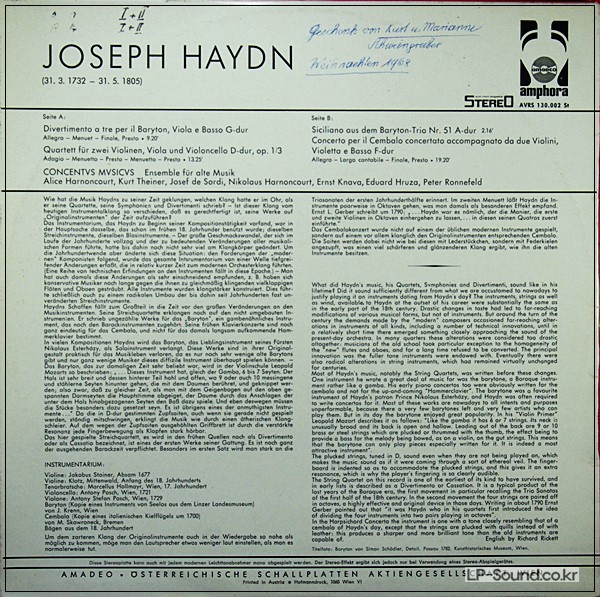 HAYDN TRIO STRING QUARTET A. & N. HARNONCOURT AMADEO AVRS 130.002 STEREO