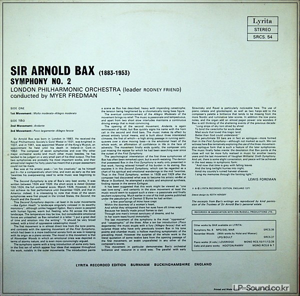 ARNOLD BAX / THE LONDON PHILHARMONIC ORCHESTRA / MYER FREDMAN SYMPHONY NO 2