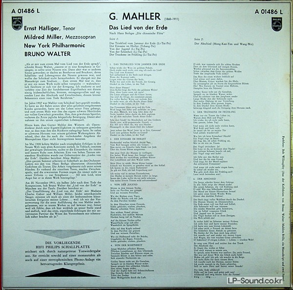 MAHLER NEW YORK PHILHARMONIC MILDRED MILLER ERNST HAEFLIGER A 01486 L