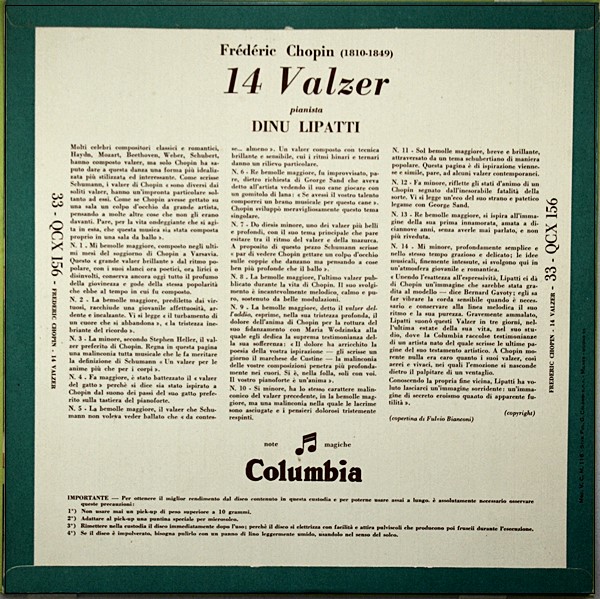 DINU LIPATTI 14 VALZER FREDERIC CHOPIN QCX 156