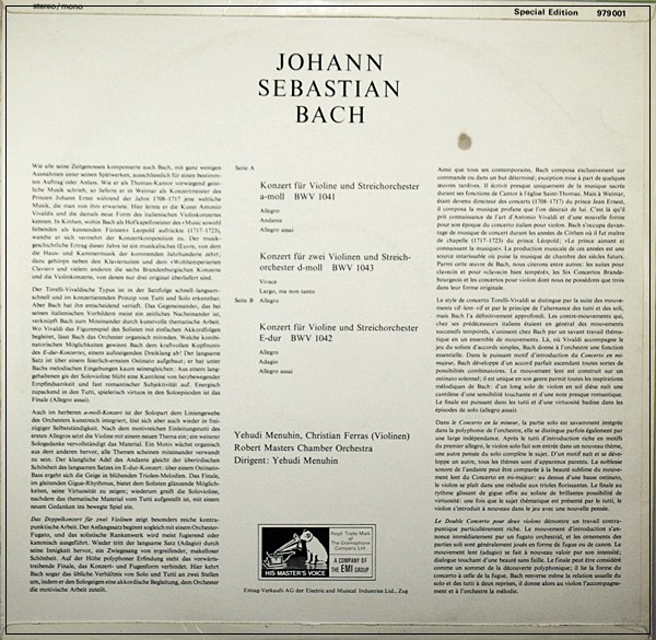 BACH VIOLIN CONCERTO MENUHIN FERRAS  979 001