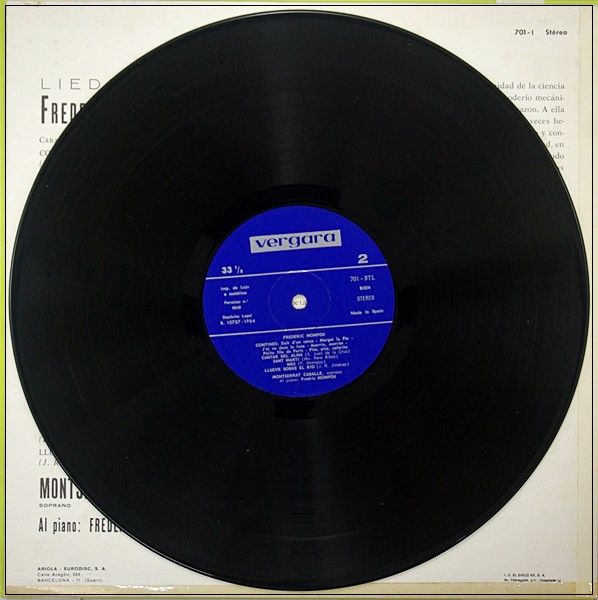 LIEDER DE FREDERIC MOMPOU - MONSERRAT CABALLE - VERGARA STEREO ED.1 SPAIN 1964