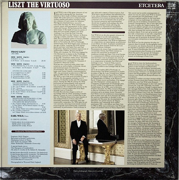 LISZT  SONATA ETUDES EARL WILD ETCEERA DIGITAL  2LP