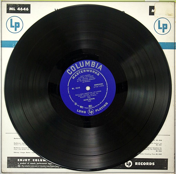HANDEL BACH SCARLATTI WALTER GIESEKING ML 4646 MONO US ED1 CBS 1953