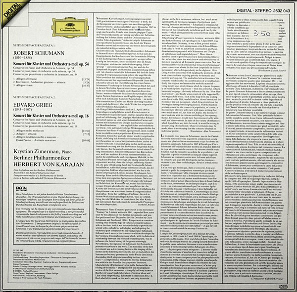 SCHUMANN* / GRIEG* – BERLINER PHILHARMONIKER, KRYSTIAN ZIMERMAN · DG 2532 043