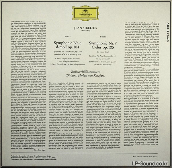 SIBELIUS SYMPHONIES 6 & 7 KARAJAN DGG 139 032