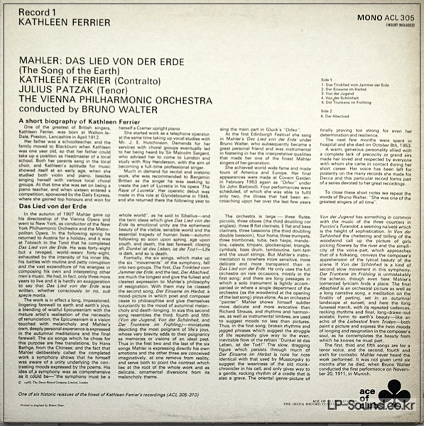 KATHLEEN FERRIER - MAHLER: DAS LIED VON DER ERDE - ACL 305