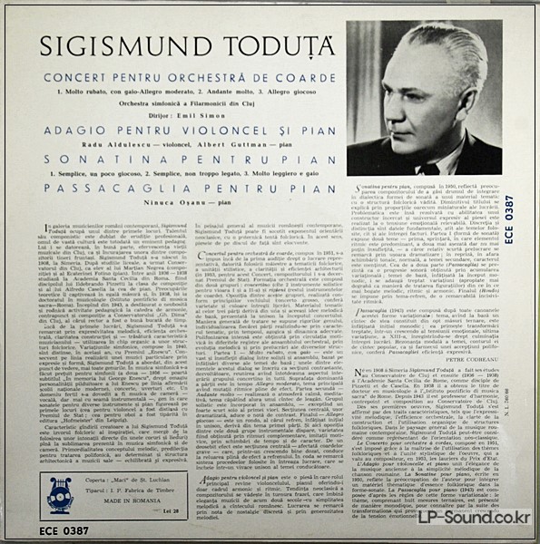 SIGISMUND TODUTA ADAGIO   SONATA PASSACAGLIA  ECE 0387