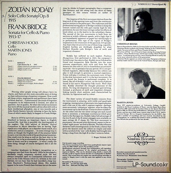 CHRISTIAN HOCKS CELLO RECITAL KODALY BRIDGE M JONES NIMBUS