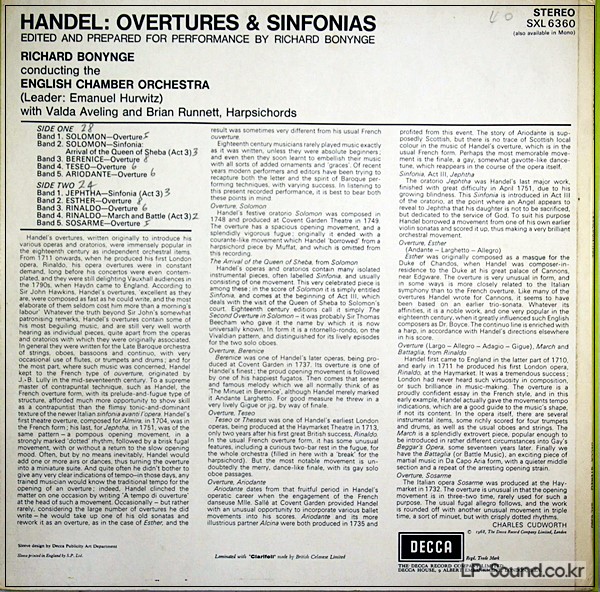 HANDEL OVERTURES  BONYNGE & SINFONIAS / DECCA SXL 6360