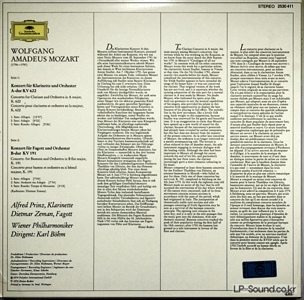MOZART - CLARINET & BASSOON CONCERTOS PRINZ / ZEMAN  DG 2530 411
