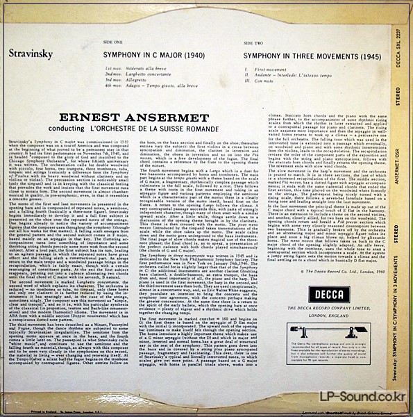 STRAVINSKY ANSERMET SYMPHONY IN C MAJOR  SXL 2237