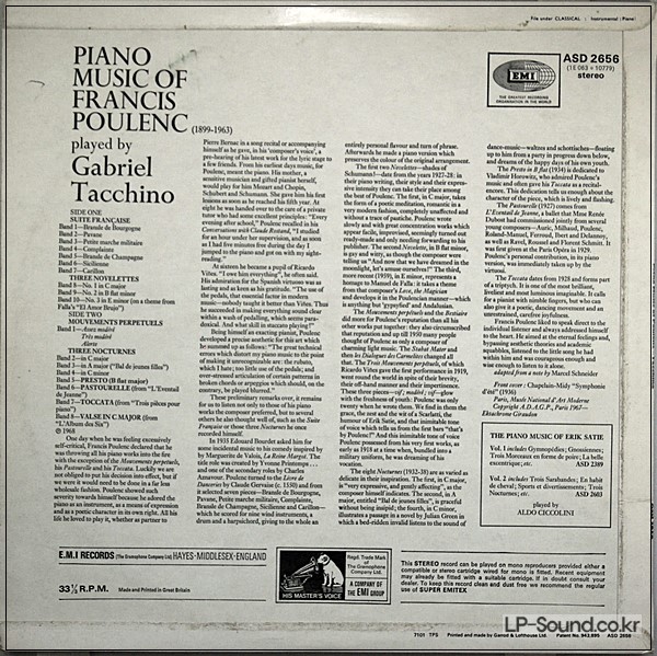 POULENC PIANO MUSIC, VARIOUS PIECES, GABRIEL TACCHINO ASD 2656