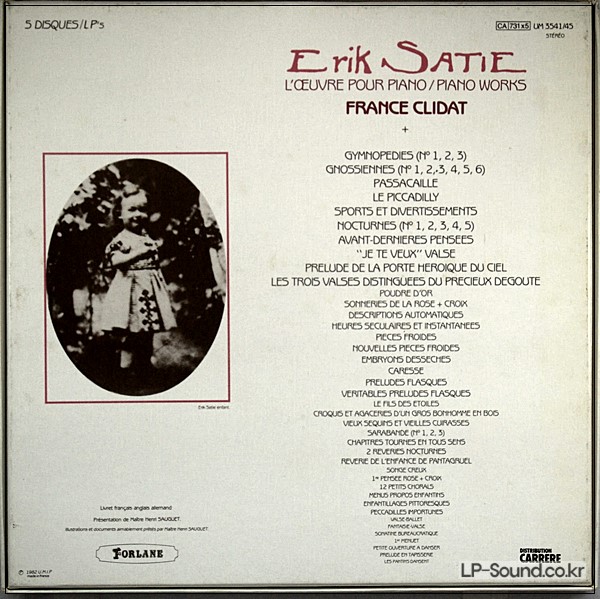 FORLANE - FRANCE CLIDAT - ERIK SATIE - PIANO WORKS - 5LP BOX