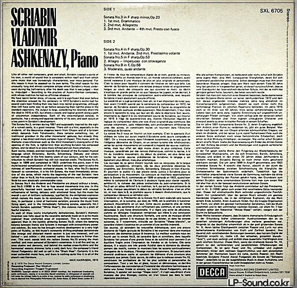 SCRIABIN (1872-1915)/PIANO SONATAS 3,4,5 & 9:VLADIMIR ASHKENAZY SXL6705