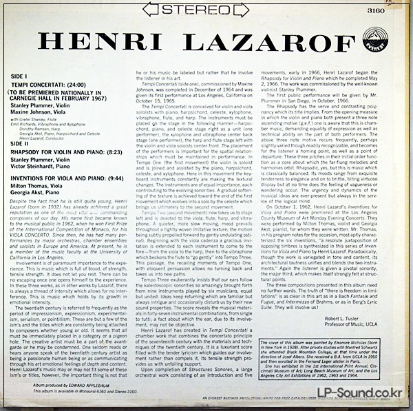 LAZAROF - RHAPSODY/INVENTIONS FOR VIOLIN/PIANO  EVEREST 3160