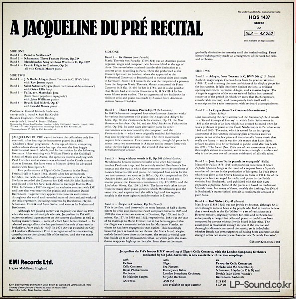 JACQUELINE DU PRE RECITAL   HQS 1437 UK STEREO