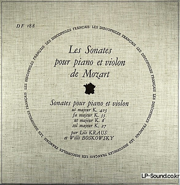 MOZART VIOLIN SONATA COLLECTION DES DISCOPHILES FRANCAIS BOSKOVSKY/KRAUS DF 187