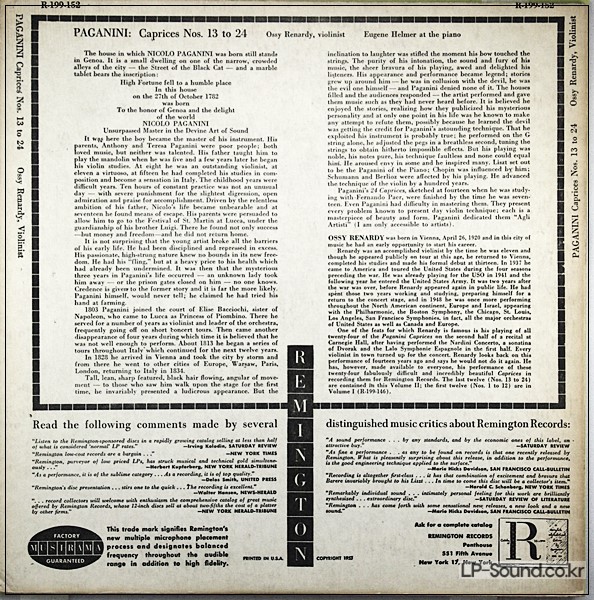 PAGANINI: 12 CAPRICES - OSSY RENARDY **REMINGTON R-199-152 ED1