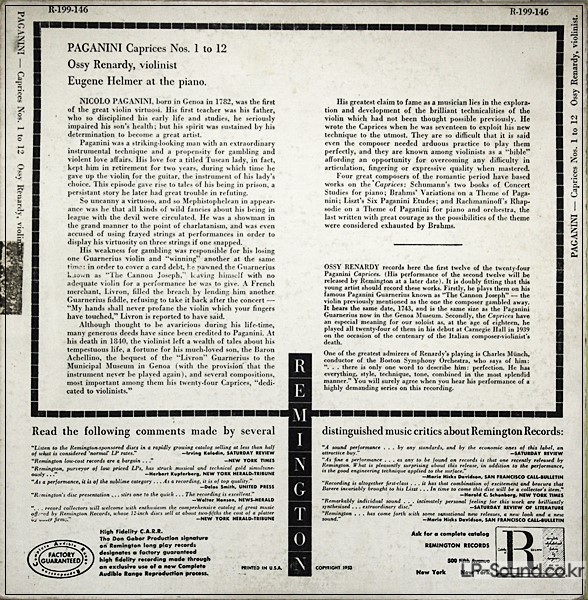 PAGANINI 12 / PAGANINI CAPRICES- REMINGTONOSSY RENARDY,REMINGTON R-199-146