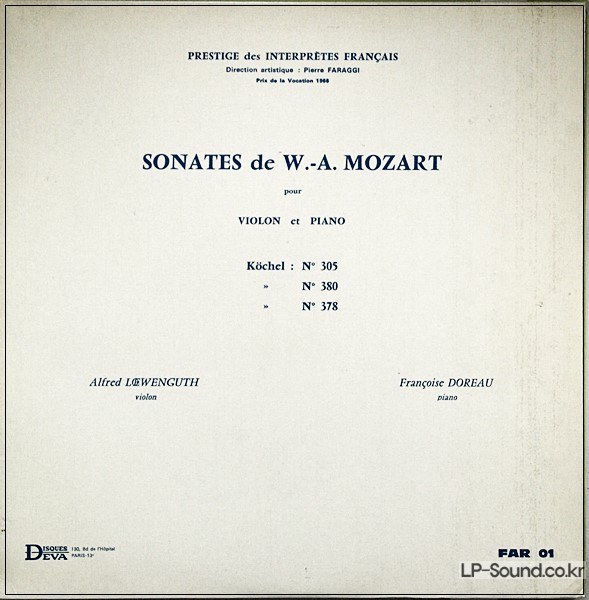LOEWENGUTH DOREAU MOZART SONATAS PIANO RARE FAR 01