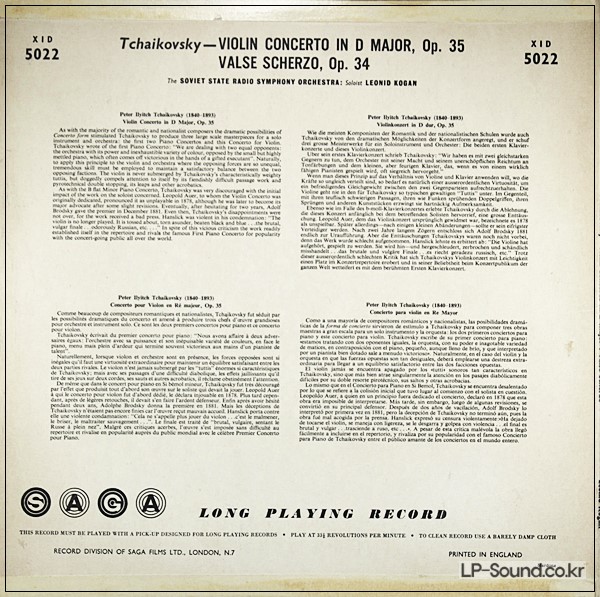 TCHAIKOVSKY: VIOLIN CONCERTO, KOGAN, NEBOLSIN SAGA, XID 5022,
