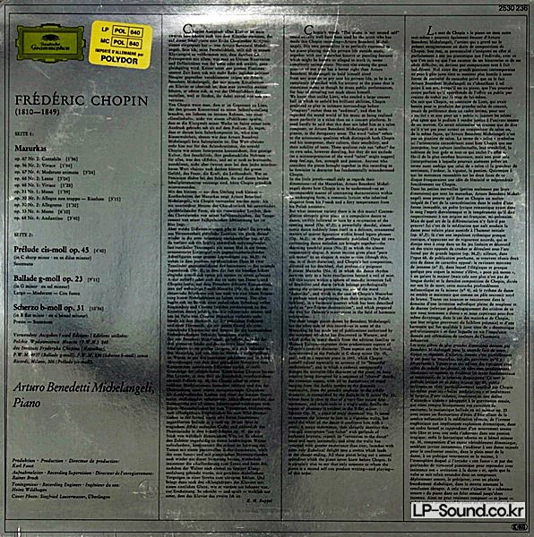 CHOPIN: PIANO BALLADE OP.23 MICHELANGELI DGG 2530 236